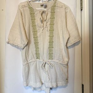 Billabong Cotton Gauze Blend Boho Beach Vibes Tie Waist Over Sized Shirt Size L